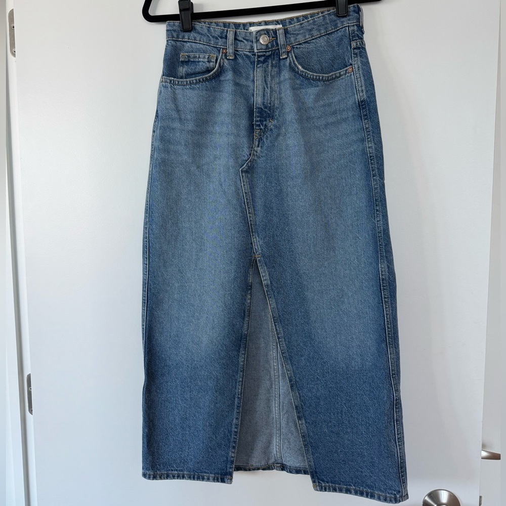 Mango Women's Blue Denim Skirt with Slit